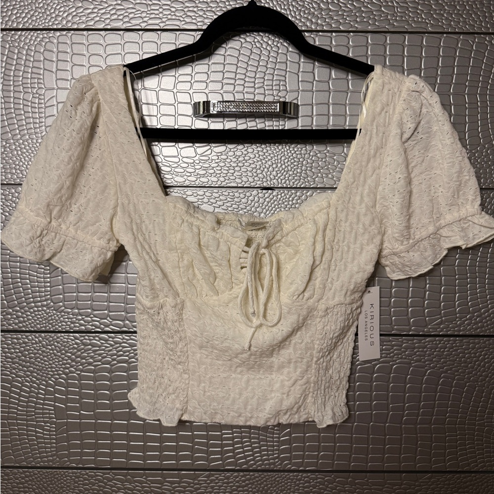 Kendall & Kylie Cream Textured Blouse